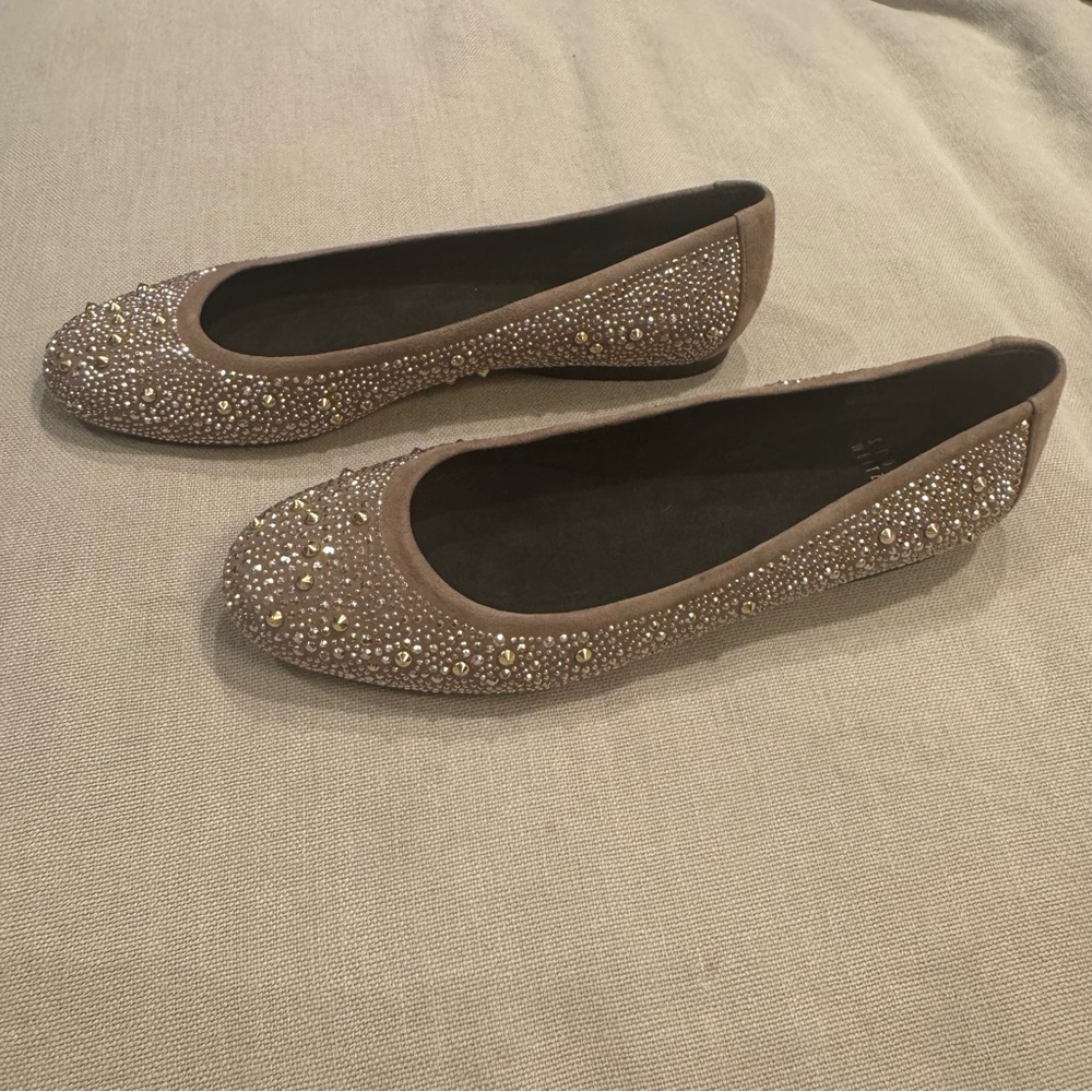 STUART WEITZMAN Crystal Embellished Suede Ballet Flats - Taupe - Size 9 - Picture 6 of 11